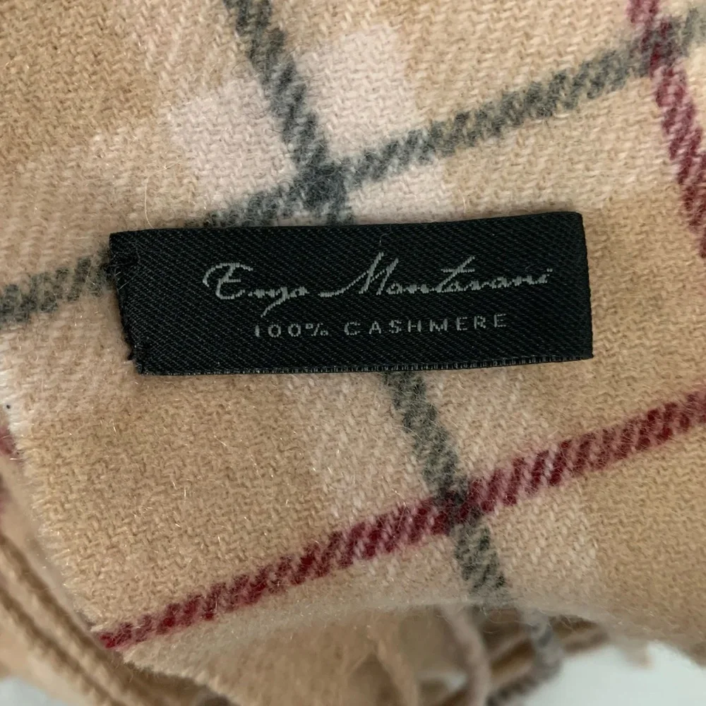 Enya Montanani 100% Cashmere Plaid Fringe Scarf